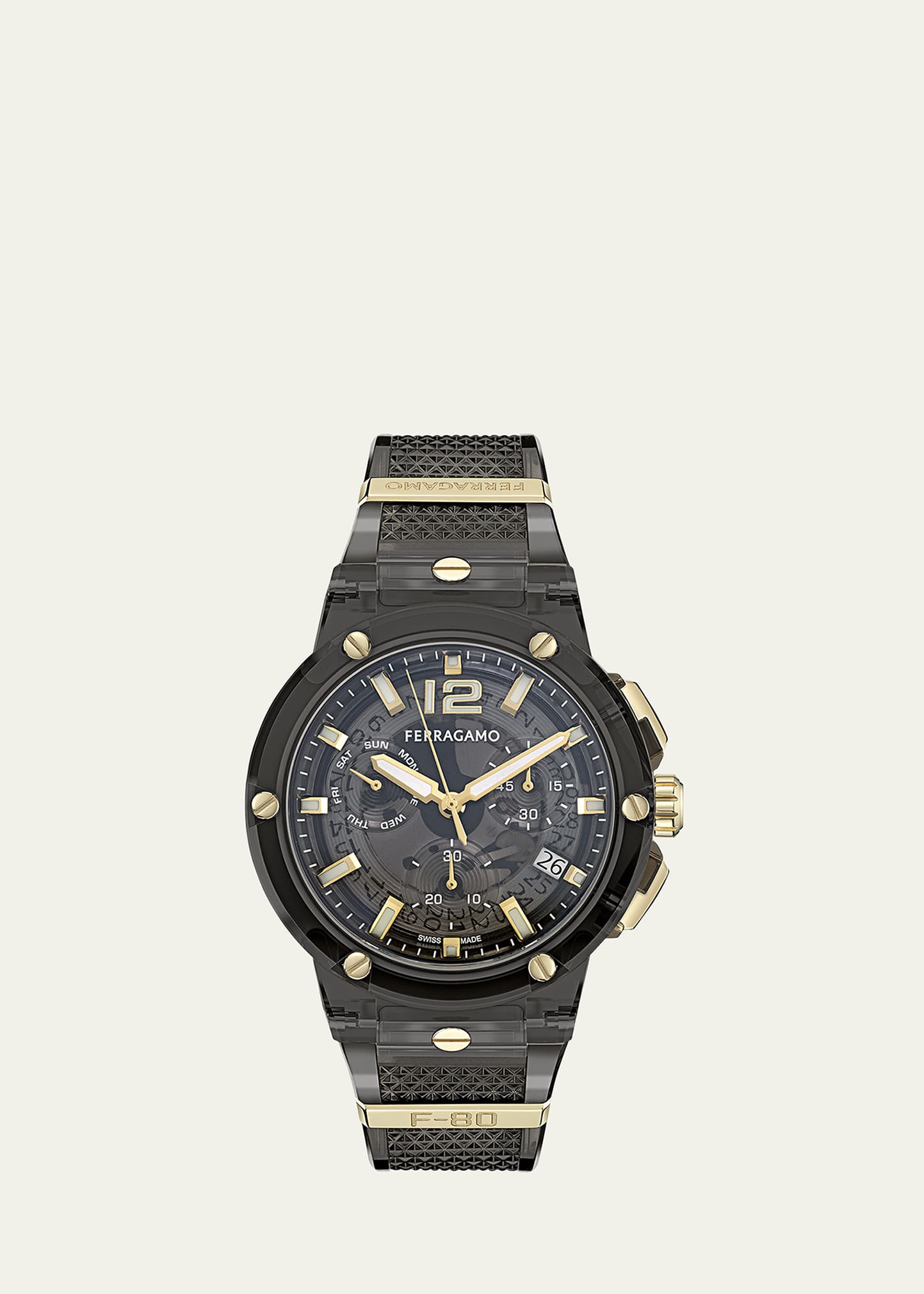 Ferragamo F-80 44mm Translucent Black Bioplastic Chronograph Watch | Bergdorf Goodman