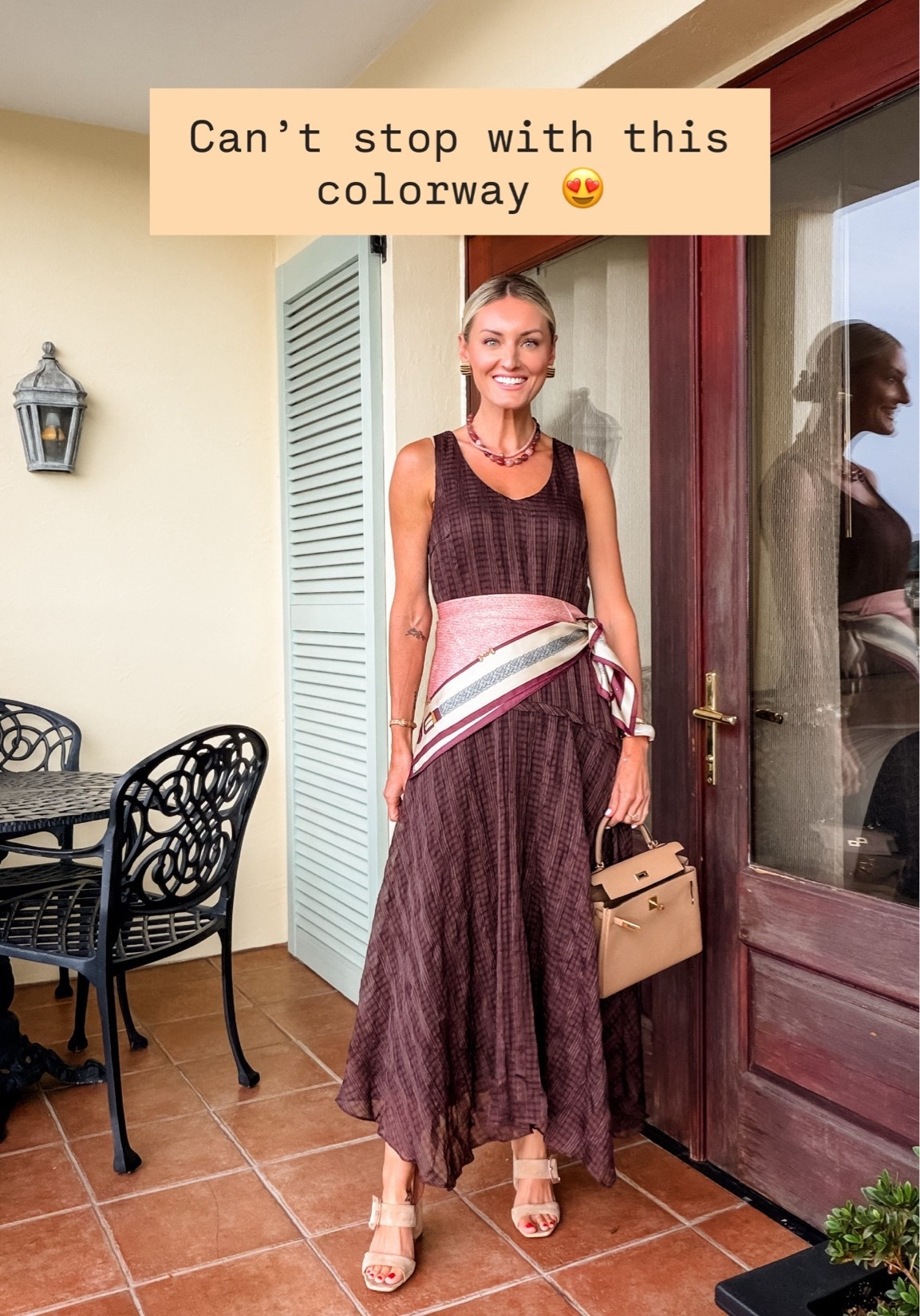 This is such a great dress for early fall! Love the color & pattern! I just added a scarf around the waist to add a fun pop of color! Wearing S!

Loverly Grey, Shopbop, fall vacation, Connecticut outfit inspo, brown dress, pre fall outfit inspo, scarf styling