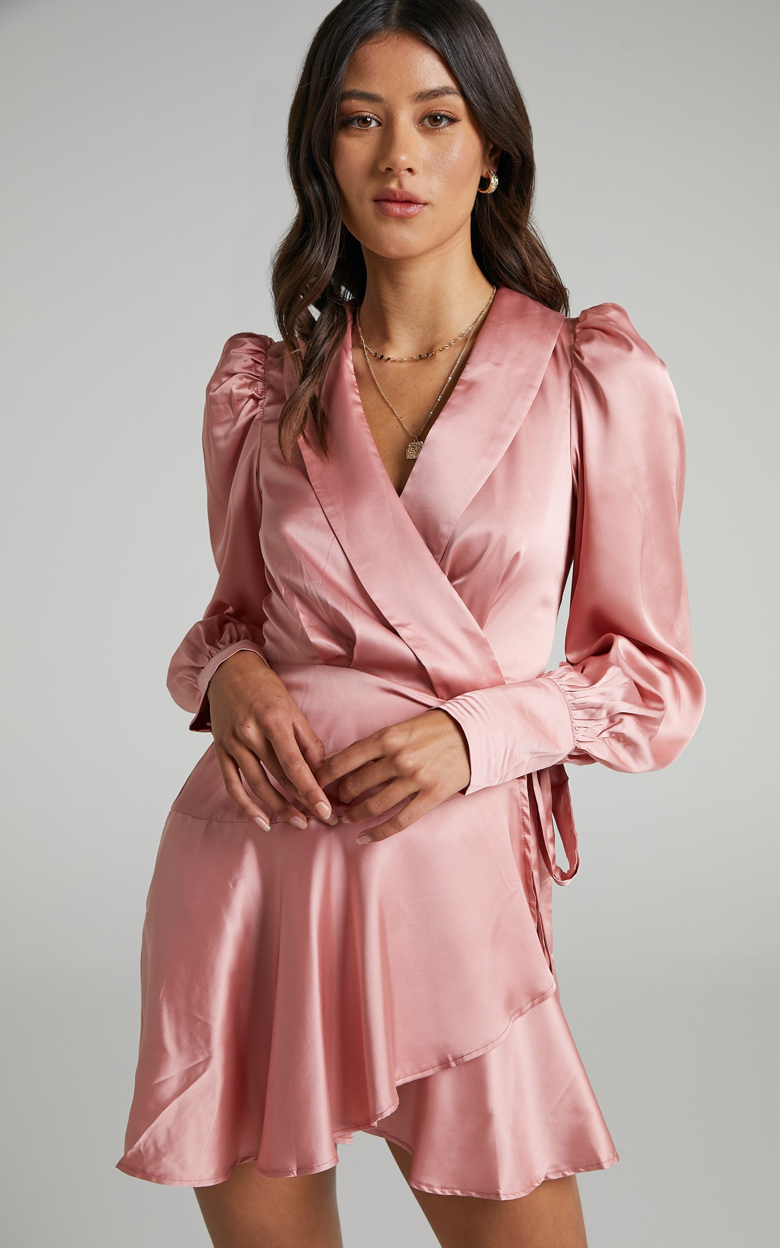 Breeana Wrap Mini Dress in Dusty Pink | Showpo | Showpo - deactived