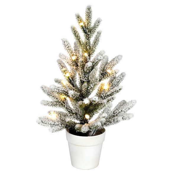 Vickerman 14" x 10" Flocked Mica Pine Artificial Christmas Tree, Battery Operated Warm White LED ... | Target