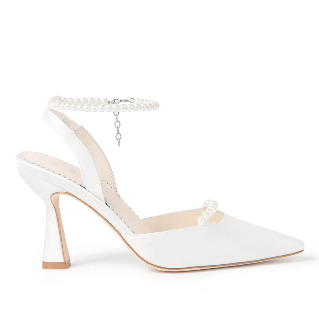 Slingback Pearl Strap Pointed Toe Bridal Shoes with Removable Pearl Ankle Strap | Bella Belle Shoes