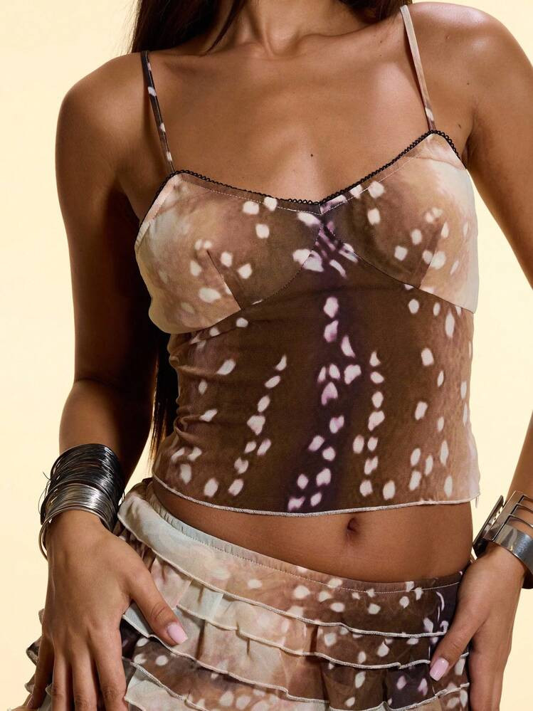 Musera Animal Print Cami Cropped Top Co ord Top Only Deer | SHEIN
