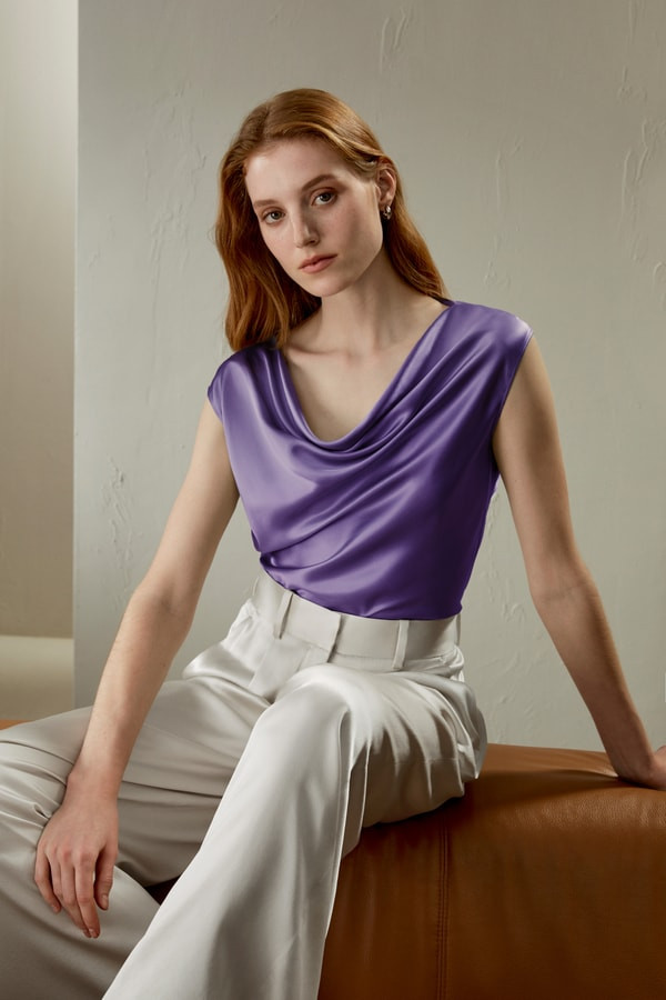 Silk Charmeuse Cowl Neck Top | LILYSILK