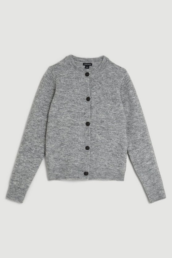 Wool Blend Cosy Crew Neck Knit Cardi | Karen Millen UK + IE + DE + NL