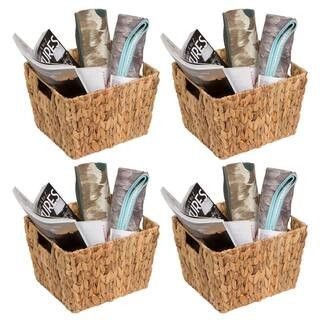 8 in. H x 10 in. W x 11.5 in. D Natural Hyacinth Cube Storage Bin with Handles, Rectangular (4-Pack) | The Home Depot