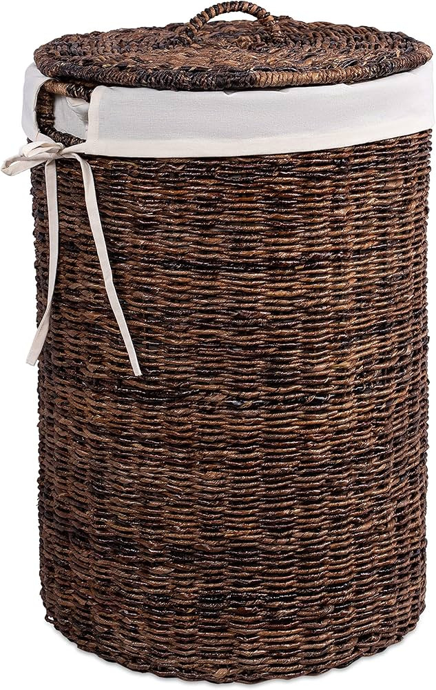 Amazon.com: Seagrass Laundry Hamper with Liner | Round Clothes Bin with Lid | Cut-Out Handles for... | Amazon (US)