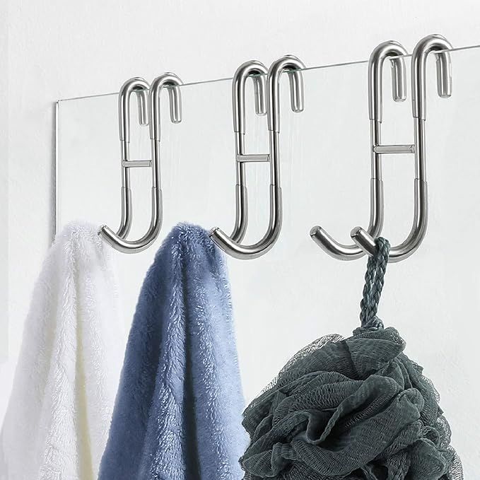 Simtive Shower Door Hooks (3-Pack), Over Door Hooks for Bathroom Frameless Glass Shower Door, Tow... | Amazon (US)