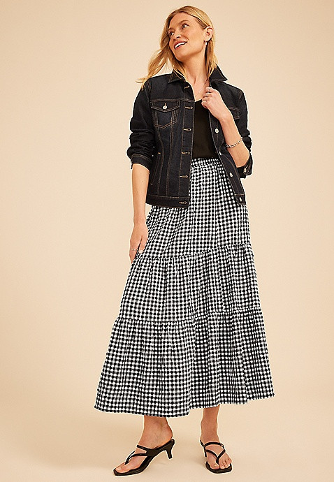 Gingham Tiered Maxi Skirt | Maurices
