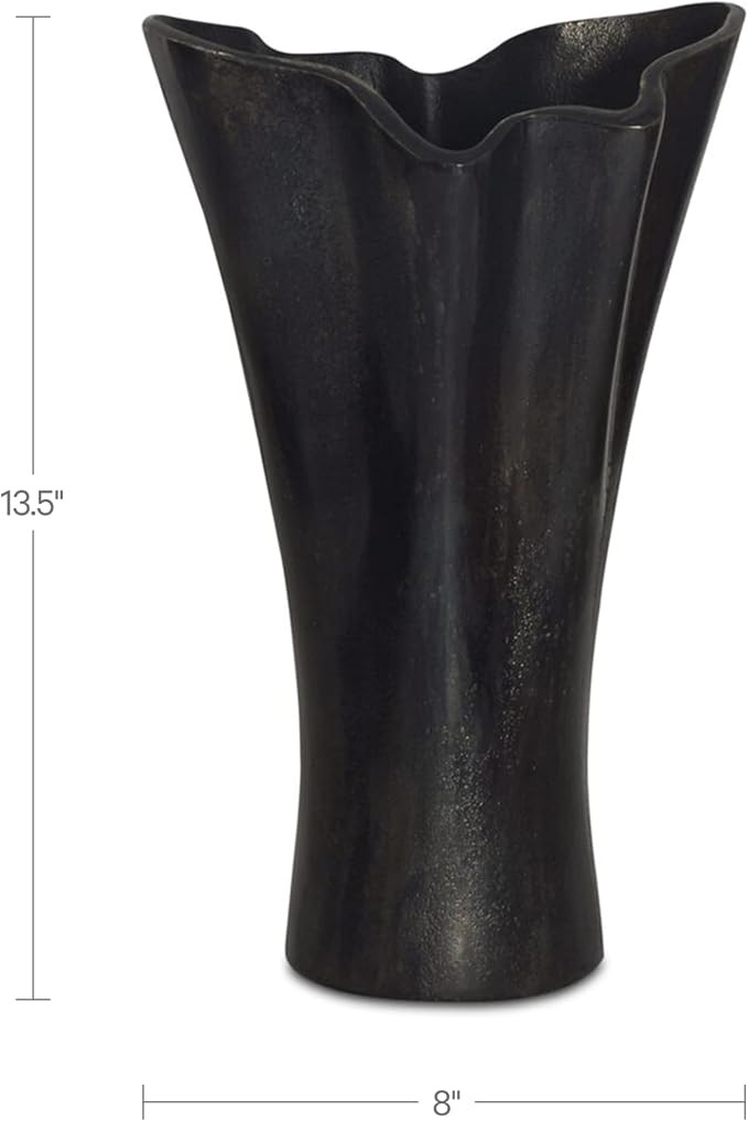 Sidney Vase, Freeform Fluted Cast Aluminum with Waved Ruffle Top, Aged Finish, Black | Amazon (US)