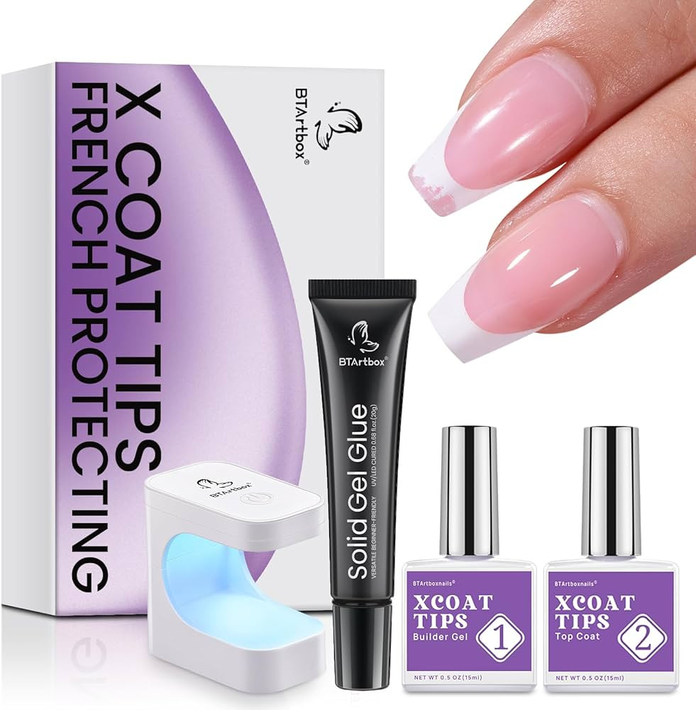 BTArtbox XCOATTIPS Builder Gel and Top Coat Set - 20g Solid Gel Glue with Portable Nail Lamp, No ... | Amazon (US)