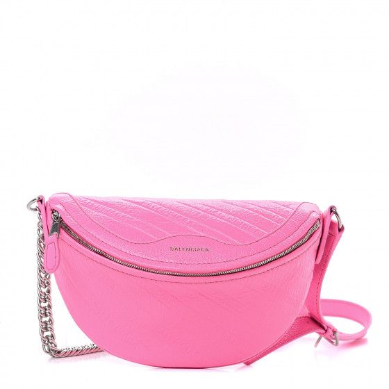BALENCIAGA Shiny Goatskin XXS Souveniers Belt Bag Acid Pink | Fashionphile