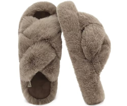 COFACE Women’s Fluffy Slippers Open Toe Cosy Faux Fur Slides Slipper Ladies Fashion Platform Furry Slip On Comfy Memory Foam House Shoes with Arch Support Indoor Outdoor Sole Size 6 | Amazon (UK)