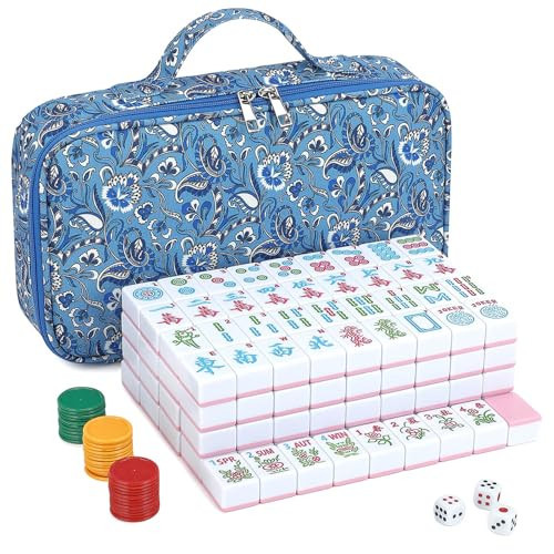 Large Pink American Mahjong Set 166 Mahjong Tiles 1.4-inch American Mahjong Game Set with Blue Printed & Qulity Flower Carrying Bag (Tiles ONLY, Racks Not Included) | Amazon (US)