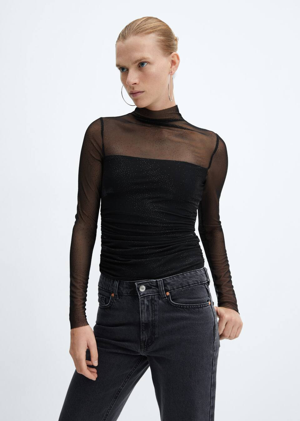 Mesh-t-shirt mit glitzer -  Damen | Mango Deutschland | MANGO (DE)