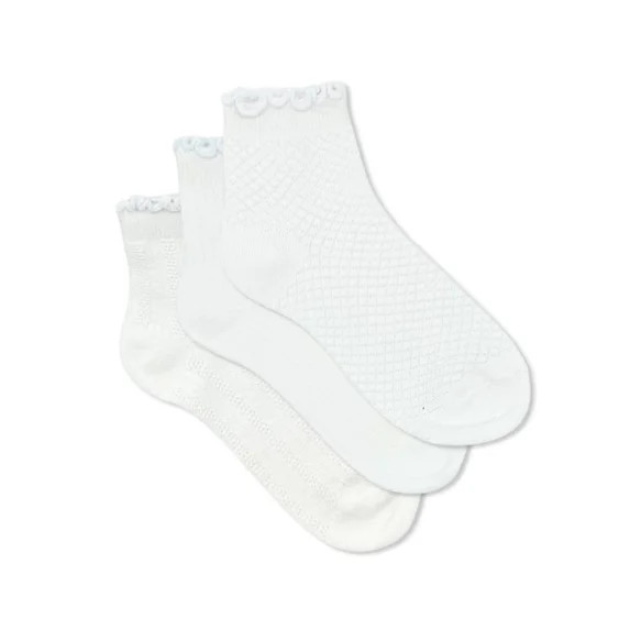 Wonder Nation Girls' Textured Lettuce Edge Ankle Socks, 3-Pack, Sizes S-L | Walmart (US)