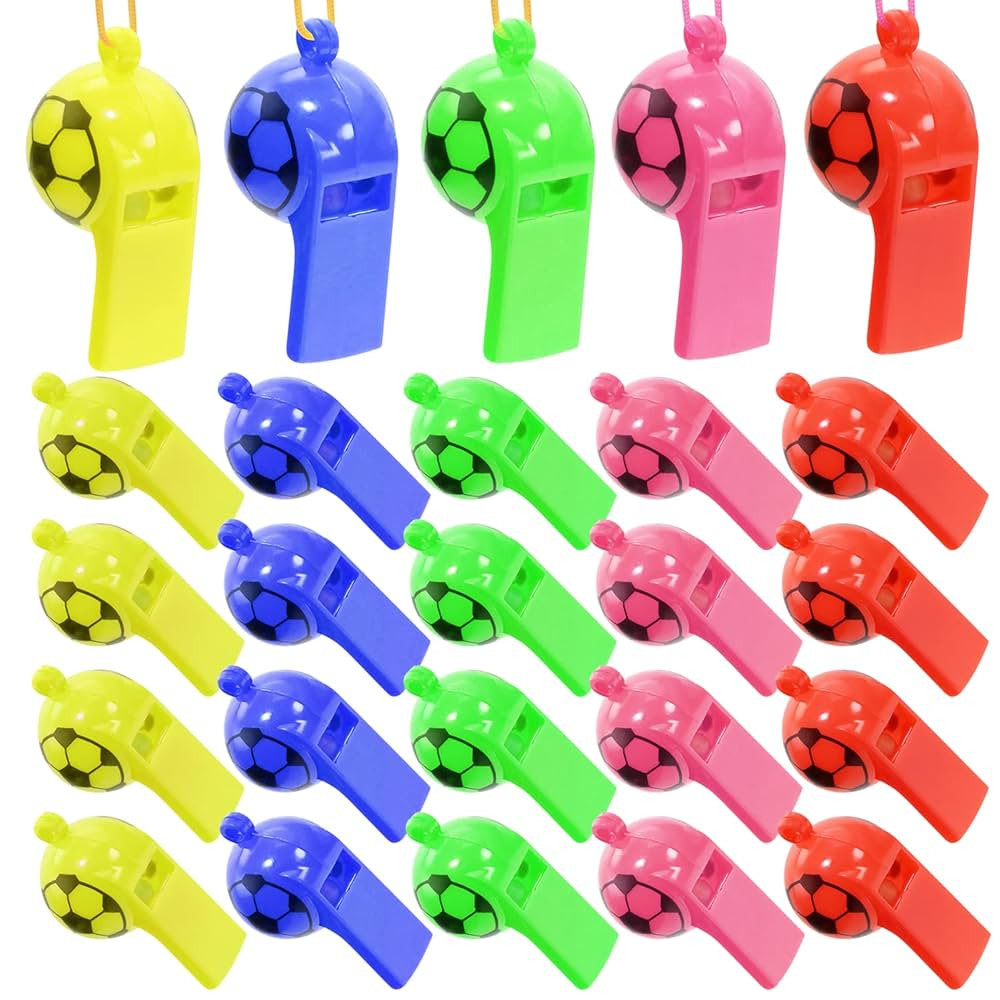 PENTA ANGEL Sports Whistles with Lanyard 25Pcs Soccer Pattern Loud Crisp Sound Plastic Training W... | Amazon (US)