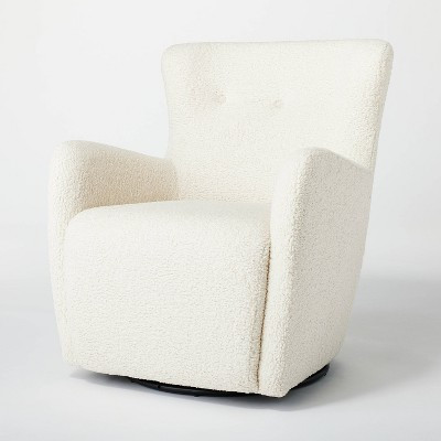 Kessler Swivel Accent Chair Cream Faux Shearling - Threshold™ designed with Studio McGee: Luxury Glam Furniture, No Assembly Required | Target