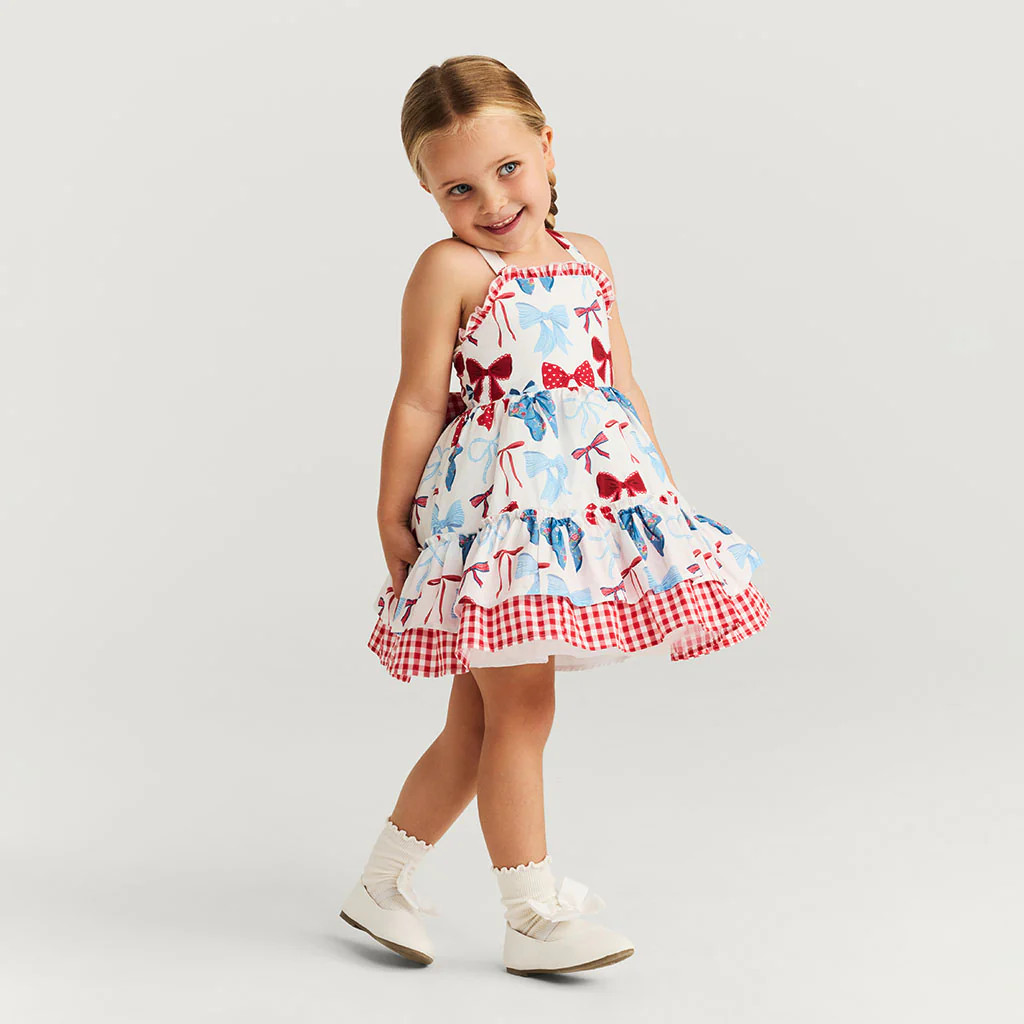 Bows White Sleeveless Martha Bamboo Challis Ruffled Bow Petticoat Dress | Posh Peanut\u00ae | Posh Peanut