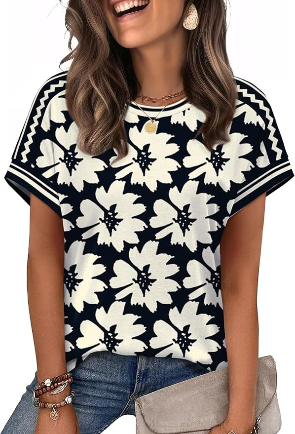 WIHOLL Womens Tops Short Sleeve Shirts Summer Outfits 2026 Spring Dressy Casual Clothes Clothing | Amazon (US)