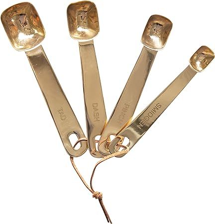 Creative Co-Op Stainless Steel Square Leather Tie (Set of 4) Measuring Spoons, Bronze | Amazon (US)
