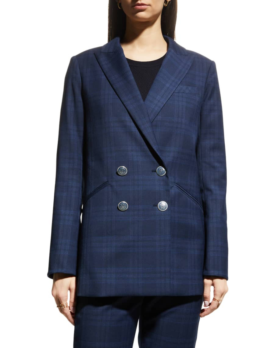 Veronica Beard Oria Plaid Double-Breasted Dickey Jacket | Neiman Marcus