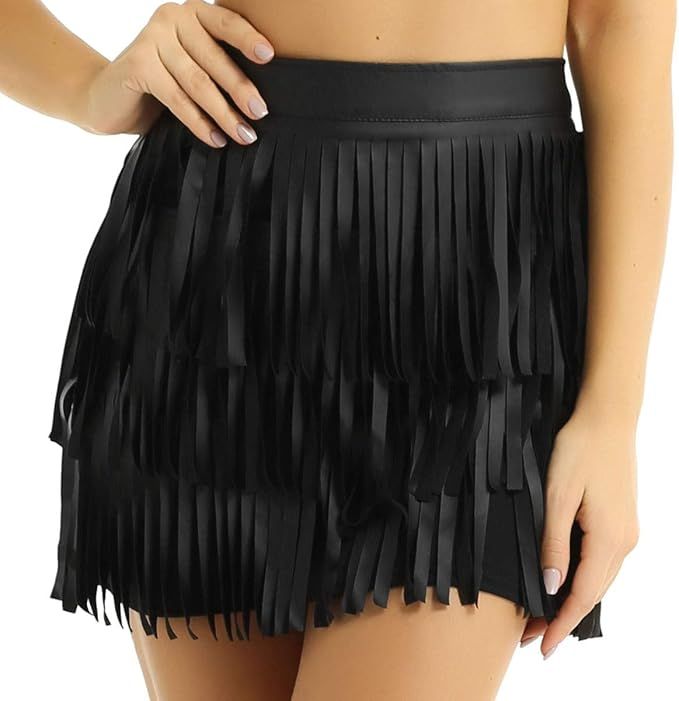 CHICTRY Women's Leather Bodycon Three Fringe Tassels Mini Skirt for Women Nightout Wear | Amazon (US)