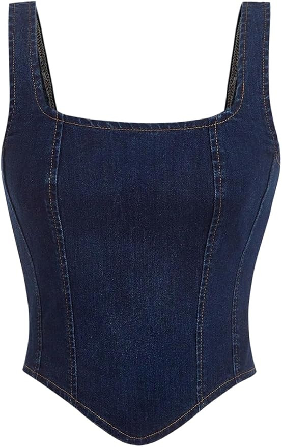 WDIRARA Women's Denim Corset Tank Top Crop Sleeveless Zip Up Back Tops | Amazon (US)