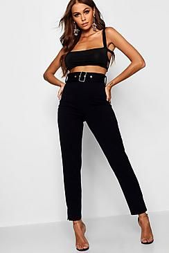 Belted High Waisted Cigarette Trousers | Boohoo.com (US & CA)