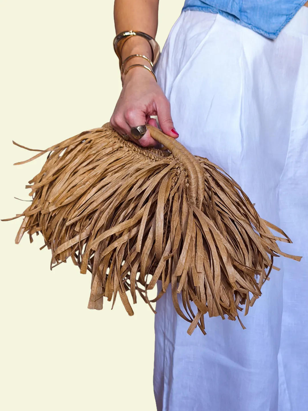 Raffia Fringe Clutch, Boho Top Handle Purse, Handmade Woven Handbag, Personalized Color Summer Ba... | Etsy (US)