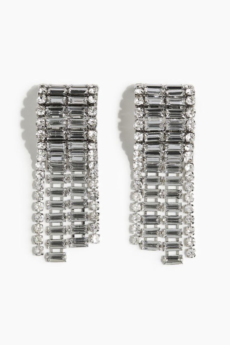 H & M - Long Rhinestone Earrings - Silver | H&M (US + CA)