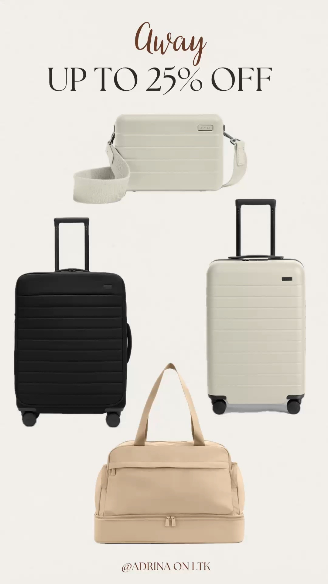 AWAY SALE! Run, don’t walk for up to 25% off. 

Luggage | Vacation | Weekend

#LTKTravel #LTKHome #LTKWorkwear
