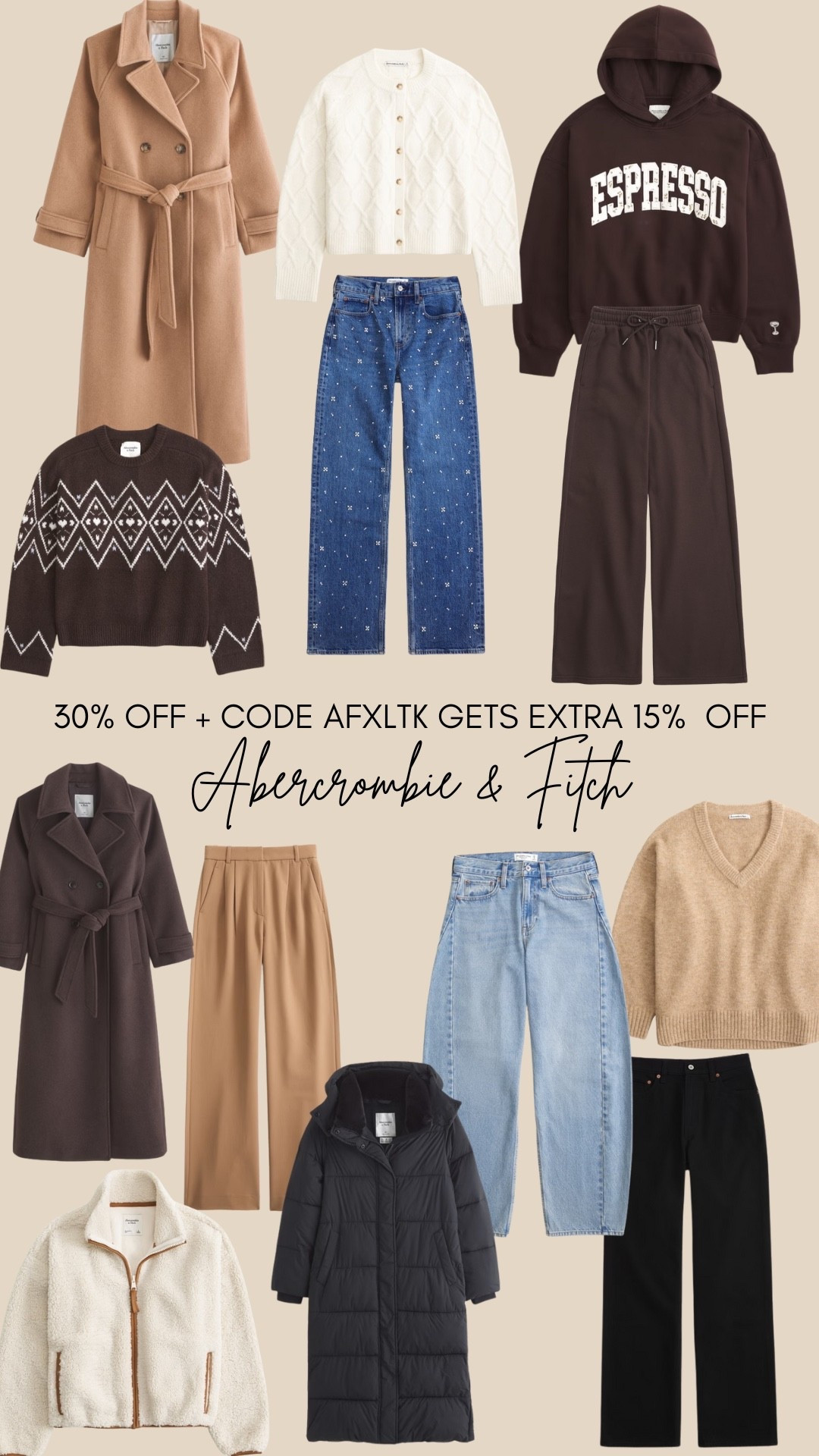 A&F Black Friday sale. 30% off plus an extra 15% off with code AFXLTK 

#LTKCyberWeek #LTKmidsize #LTKautumn