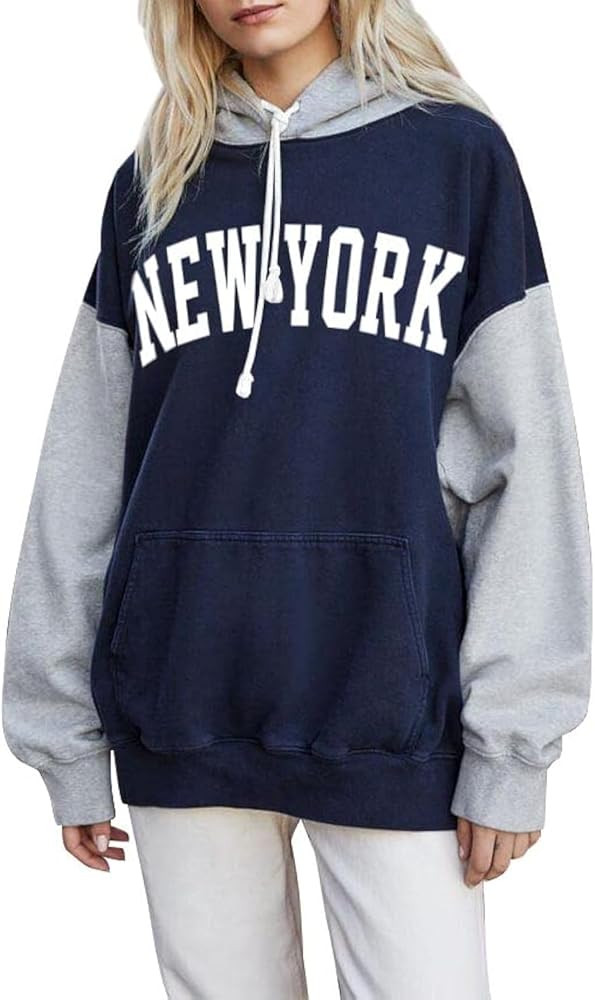 PESION Womens Pullover Hoodies Oversized Graphic Color Block Novelty Hoodie Sweatshirts with Pock... | Amazon (US)