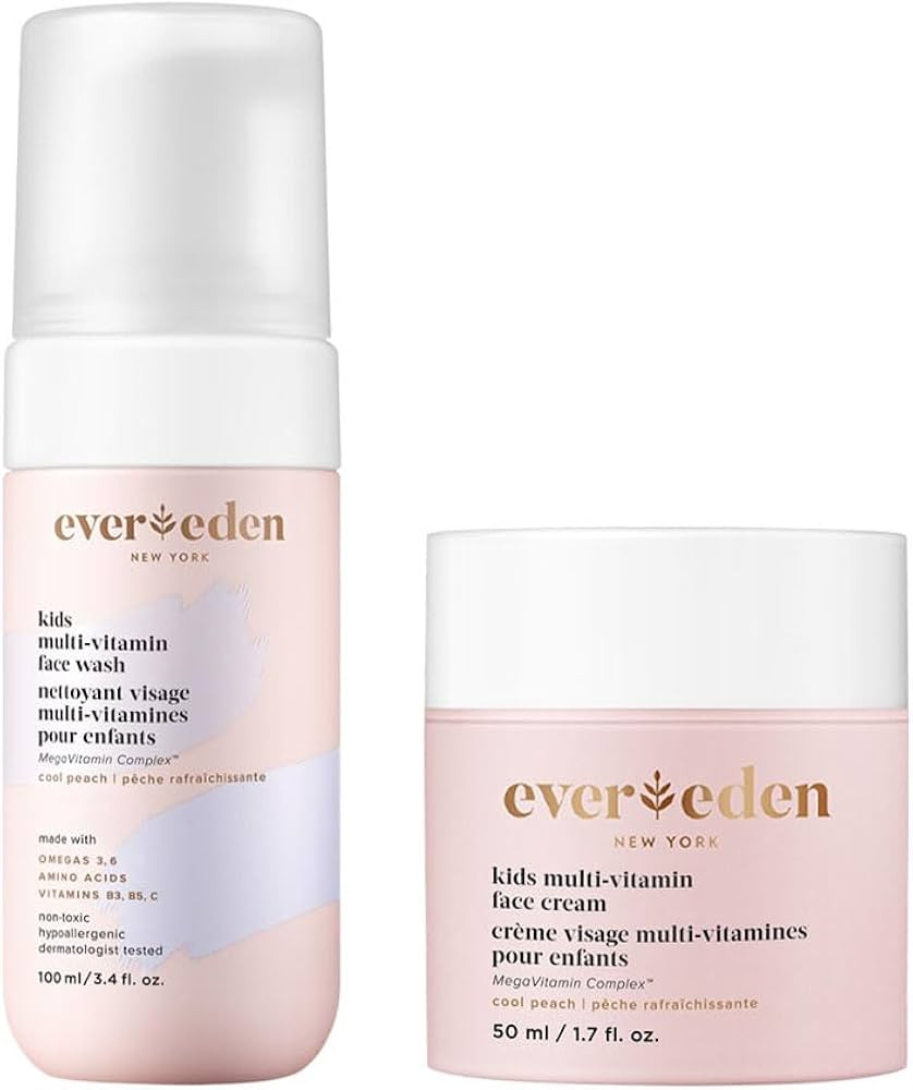 Evereden Kids Happy Face Duo (Cool Peach) - Multi-Vitamin Kids Face Wash & Cream Set - Clean, Veg... | Amazon (US)