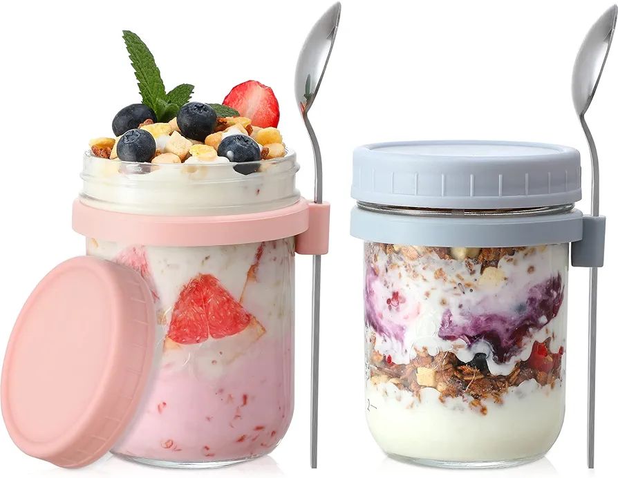 LANDNEOO 2 Pack Overnight Oats Containers with Lids and Spoons, 16 oz Glass Mason Jars for Overni... | Amazon (US)