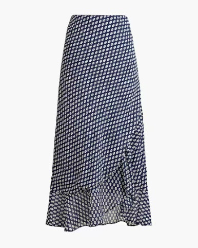 Navy and white patterned ruffle wrap midi skirt 

#LTKSaleAlert #LTKSeasonal