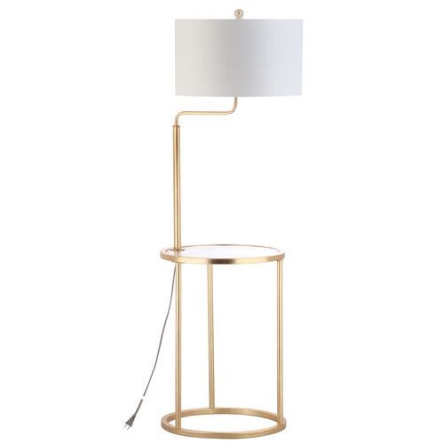 Elsie Side Table Floor Lamp - Gold Leaf | Tall Lamp, Pole Lamp - Versatile, Adjustable, Decorative | End Table, Occasional Table | One Kings Lane