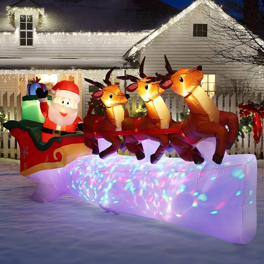 Lewondr Christmas Inflatables, 10.8 FT Waterproof Light Up Santa Claus Sleigh Christmas Deer Outd... | Amazon (US)