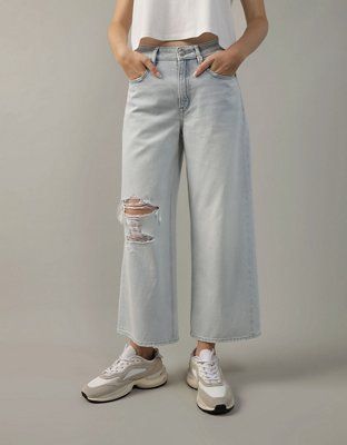 AE Strigid Super High-Waisted Baggy Wide-Leg Ripped Cropped Jean | American Eagle Outfitters (US & CA)
