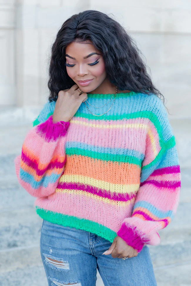 Since That Day Multi Striped Sweater | Pink Lily