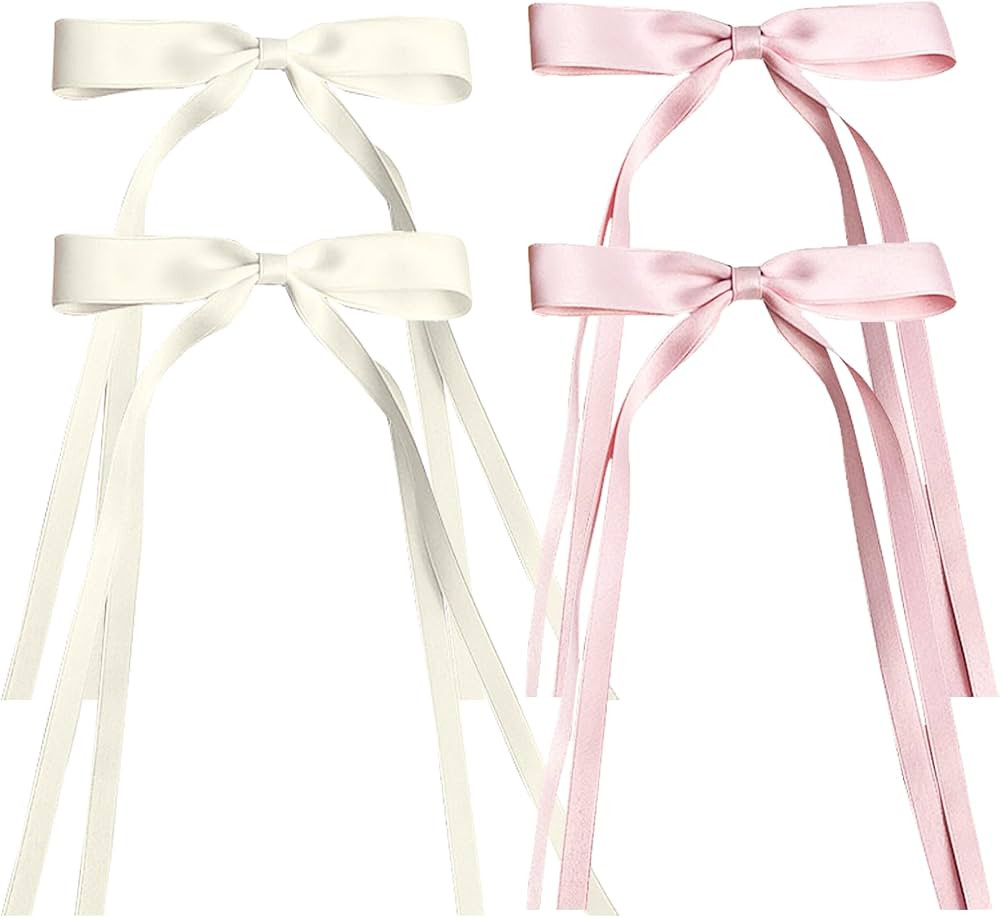 4pcs Hair Clips for Women Tassel Ribbon Bowknot With Long Tail, Clip Girl, Solid Accessories Barr... | Amazon (US)