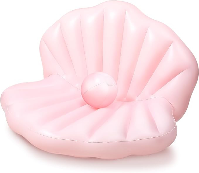 55 Inch Pool Float Inflatable Adult Seashell Float with Pearl Ball Cute Pool Lounge Chairs for Wo... | Amazon (US)