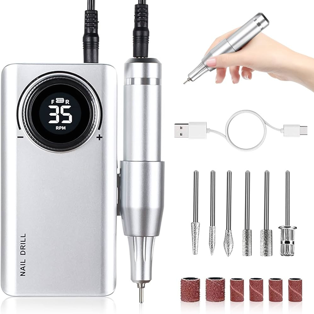 Professional Electric Nail Drill Machine, Portable Rechargeable 35000RPM Nail Drill for Acrylic G... | Amazon (US)