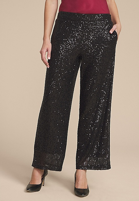 Studio Y Sequin High Rise Wide Leg Pant | Maurices