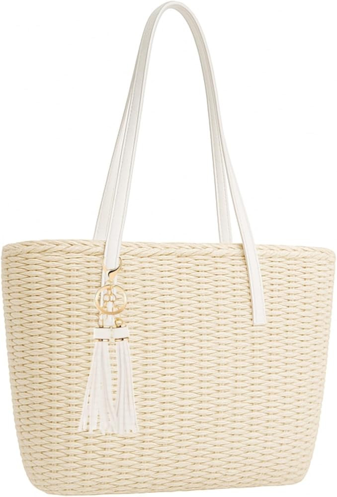 YXILEE Straw Bags For Women | M Size Travel Straw Totes Bag Woven Summer Handmade Shoulder Bag Ha... | Amazon (US)