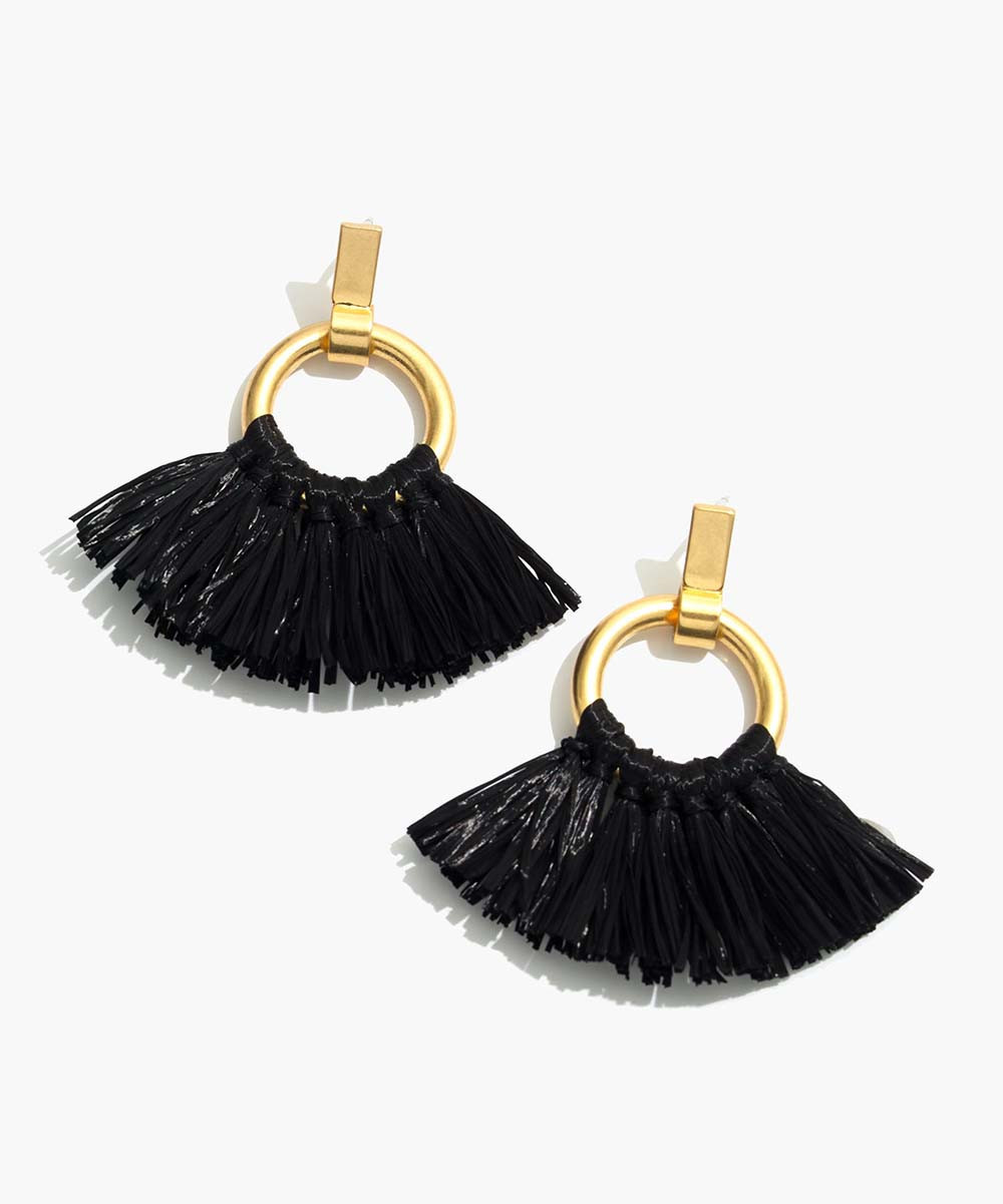 Madewell Women's Earrings TRUE - Black & Vintage Goldtone Raffia Tassel Hoop Earrings | Zulily