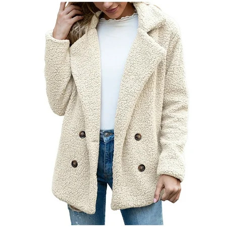 Coats For Women Jacket Women s Wool & Pea Women Ladies Warm Winter Plain Turn Down Collar Lambswoo O | Walmart (US)