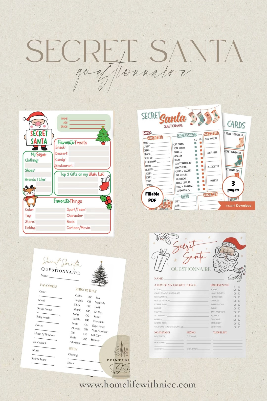 Y’all these adorable questionnaires would be great for you Secret Santa events this year!! The bundle is perfect for offices, schools, work buddies etc, and the top left is great for kids!! We’re using it for my son’s soccer team this year 🥰🥰
They’re all instant downloads and printable!! Merry Christmas!! #secretsanta #holidayfinds #christmasshopping 

#LTKSeasonal #LTKGiftGuide #LTKHoliday
