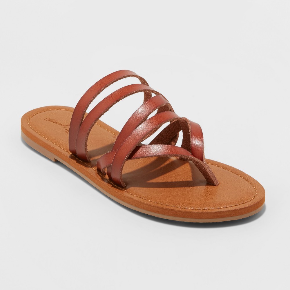 Women's Maritza Multi Strap Toe Wide Width Slide Sandals - Universal Thread Cognac 11W, Red | Target