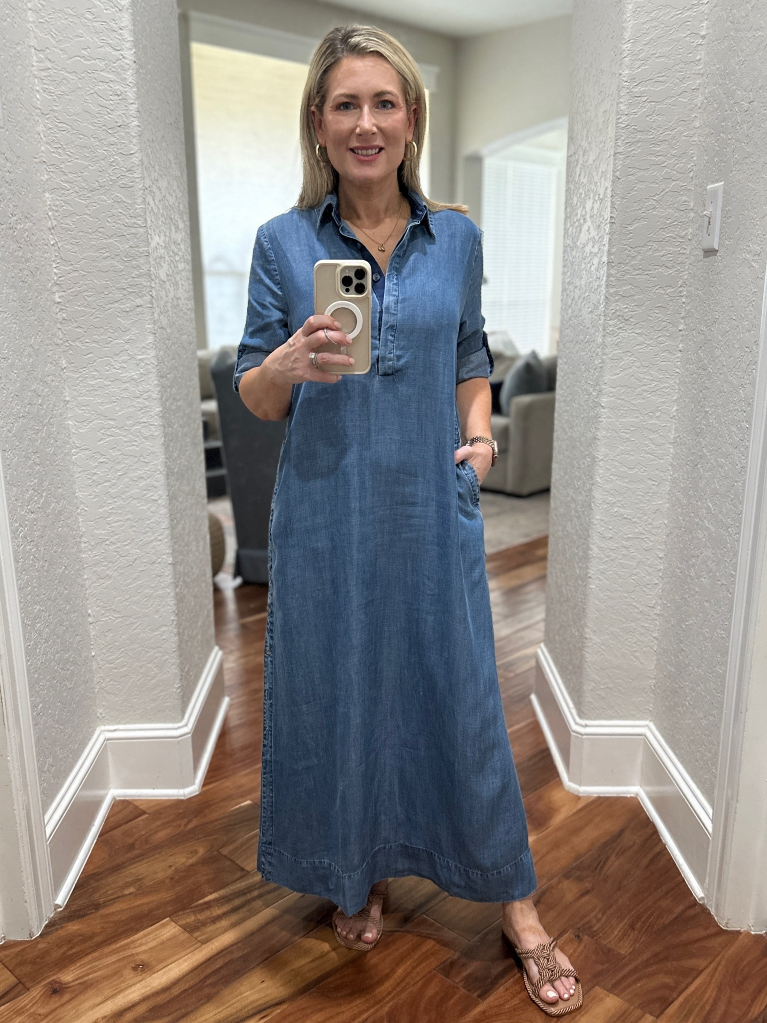 Dress has a caftan look to it but it’s a bit more figure flattering. Has buttons up each side if you want to show more leg. Wearing a size 0/small. Shoes run true to size. #summerdress #workfromhome #easyoutfit #casualstyle #maxidress 

#LTKtravel #LTKFind #LTKshoecrush